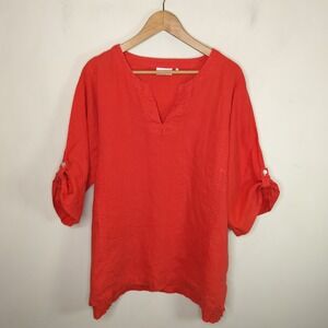 FOIL Linen Tunic Tab Sleeve Pullover Orangey Red